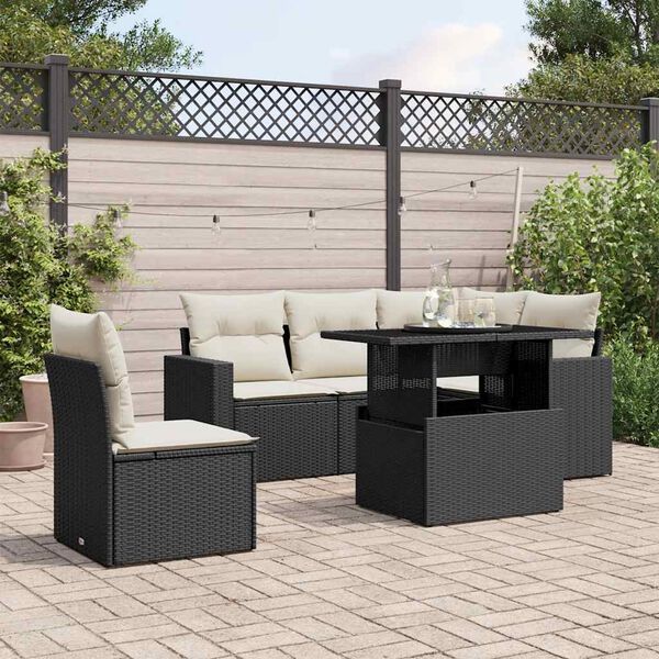 vidaXL Set Divano da Giardino 6 pz con Cuscini Nero in Polyrattan