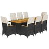 vidaXL Set Bistr&ograve; da Giardino 9 pz con Cuscini in Polyrattan Nero