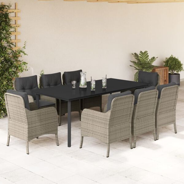 vidaXL Set Pranzo da Giardino 9pz con Cuscini Grigio Chiaro Polyrattan