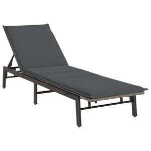 vidaXL Lettino Prendisole con Cuscino Grigio in Polyrattan