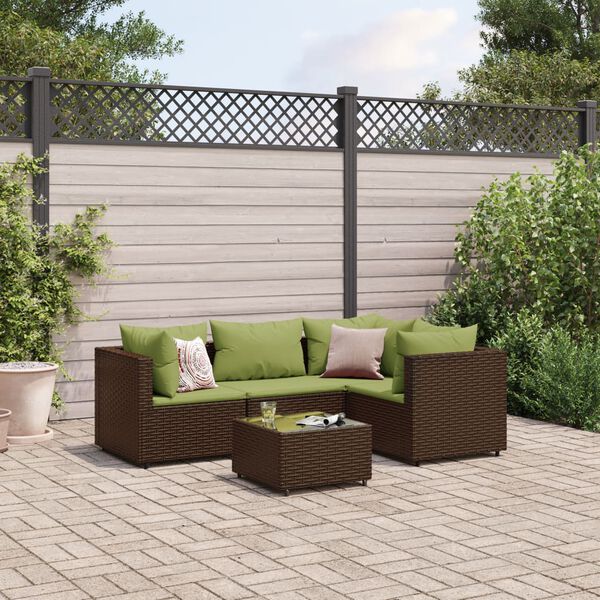 vidaXL Set Divani da Giardino 5 pz con Cuscini Marrone in Polyrattan