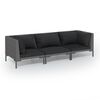 vidaXL Set Divani da Giardino 3 pz con Cuscini Polyrattan Grigio Scuro