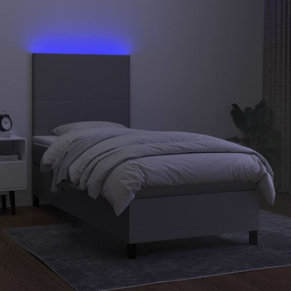vidaXL Letto a Molle Materasso e LED Grigio Chiaro 80x200 cm Tessuto