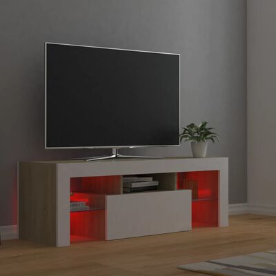 vidaXL Mobile Porta TV con Luci LED Bianco e Rovere Sonoma 120x35x40cm