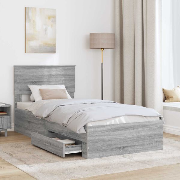 vidaXL Struttura del letto Grigio Sonoma 90 x 190 cm Legno multistrato