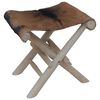 vidaXL Sgabello Pieghevole in Pelle di Capra e Legno di Teak
