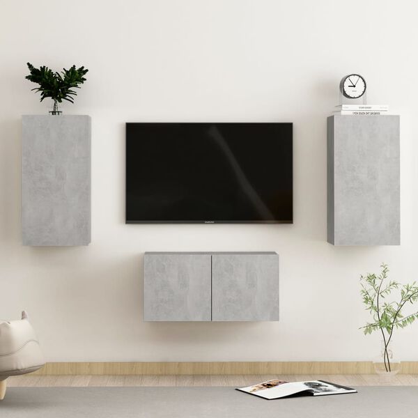 vidaXL Set di Mobili Porta TV 3 pz Grigio Cemento in Legno Multistrato