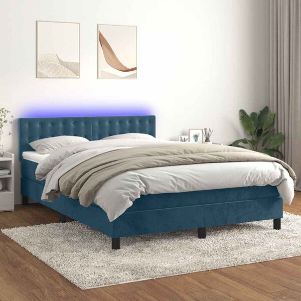 vidaXL Letto a Molle con Materasso e LED Blu Scuro 140x200 cm
