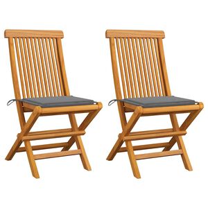vidaXL Sedie Pieghevoli con Cuscini Grigi 2 pz in Massello di Teak