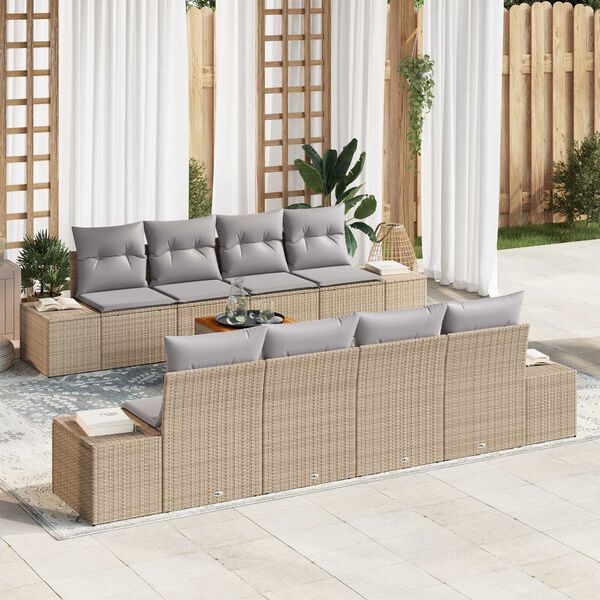 vidaXL Set Divano da Giardino 9 pcs Beige e Grigio Chiaro polyrattan