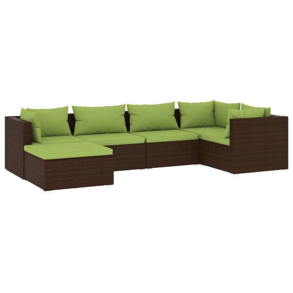 vidaXL Set Divani da Giardino 6 pz con Cuscini in Polyrattan Marrone