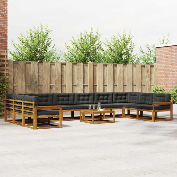 vidaXL Set di divani da esterno 11 pcs Naturale e Antracite