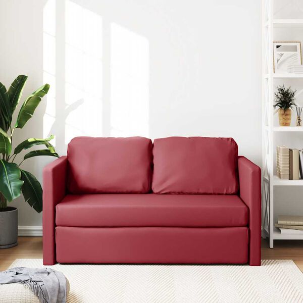 vidaXL Divano Letto da Terra 2 in 1 Rosso Vino 112x174x55cm Similpelle