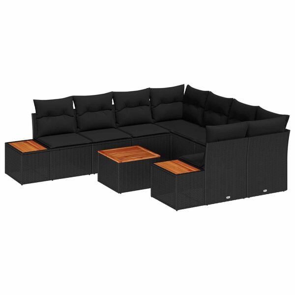vidaXL Set Divano da Giardino con cuscino 9 pcs Nero Poly Rattan