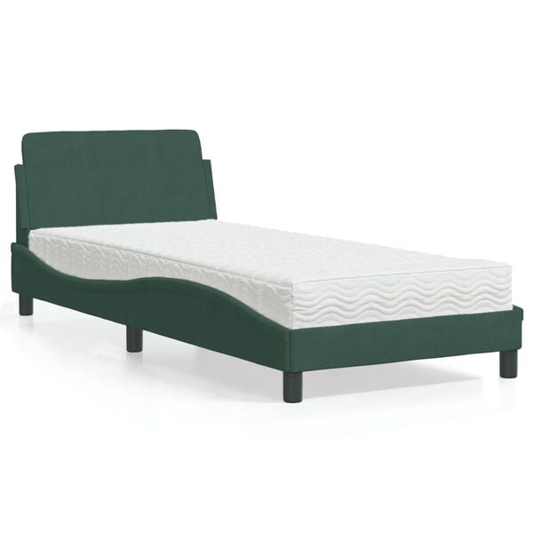 vidaXL Letto con Materasso Dover Verde Scuro 90x190 cm in Velluto