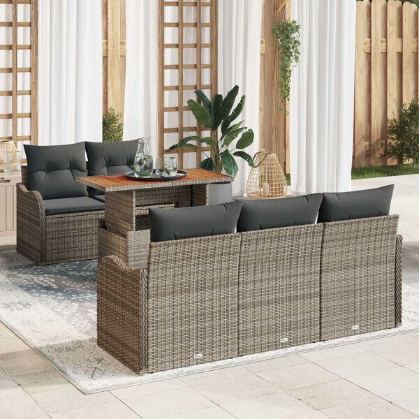 vidaXL Set Divano da Giardino 6 pcs Grigio Poly Rattan