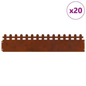 vidaXL Bordure per prato 20 pcs Ruggine 103 x 0,05 x 22 cm