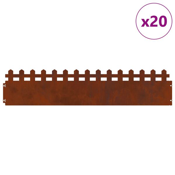 vidaXL Bordure per prato 20 pcs Ruggine 103 x 0,05 x 22 cm