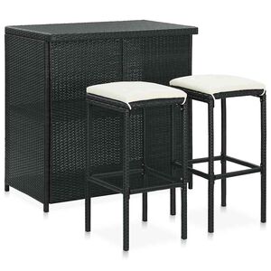 vidaXL Set da Bar 3 pz in Polyrattan Nero