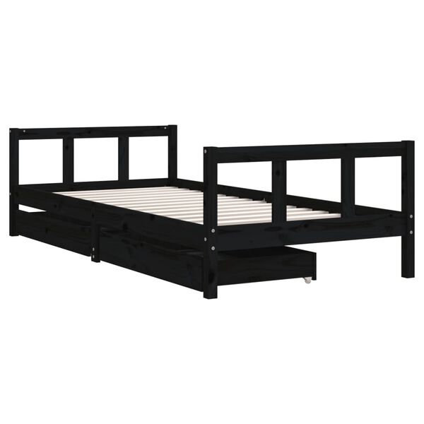 vidaXL Giroletto Bambini con Cassetti Nero 90x200cm Massello di Pino