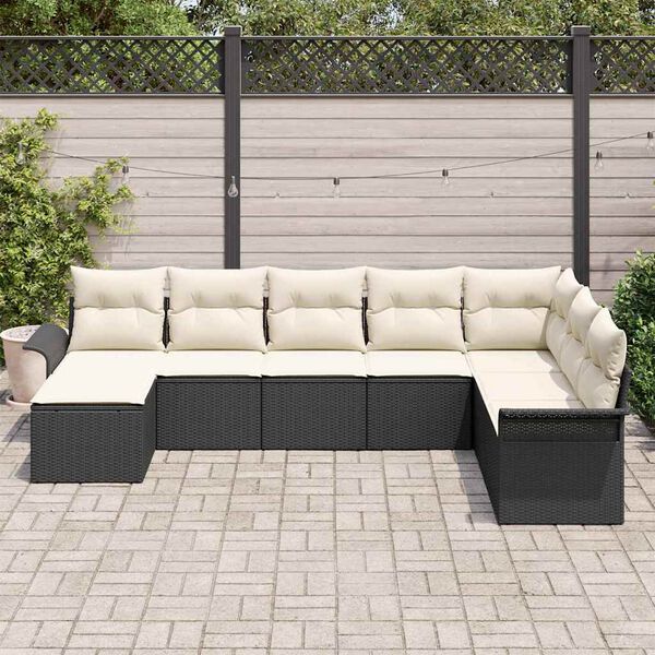vidaXL Set Divano da Giardino con cuscino 8 pcs Nero Poly Rattan