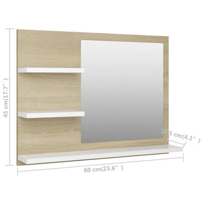 vidaXL Specchio Bagno Bianco e Rovere Sonoma 60x10,5x45 cm Multistrato