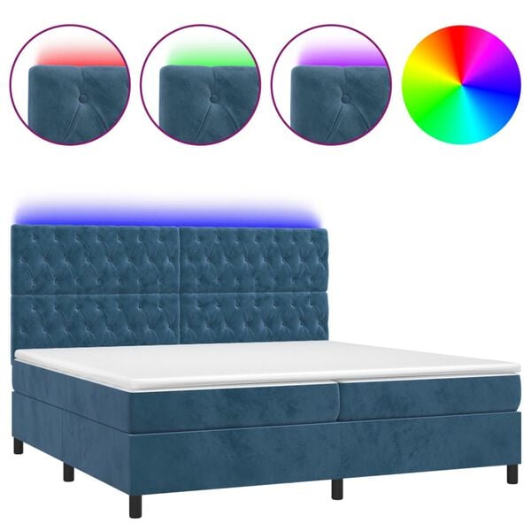 vidaXL Letto a Molle con Materasso e LED Blu Scuro 200x200 cm