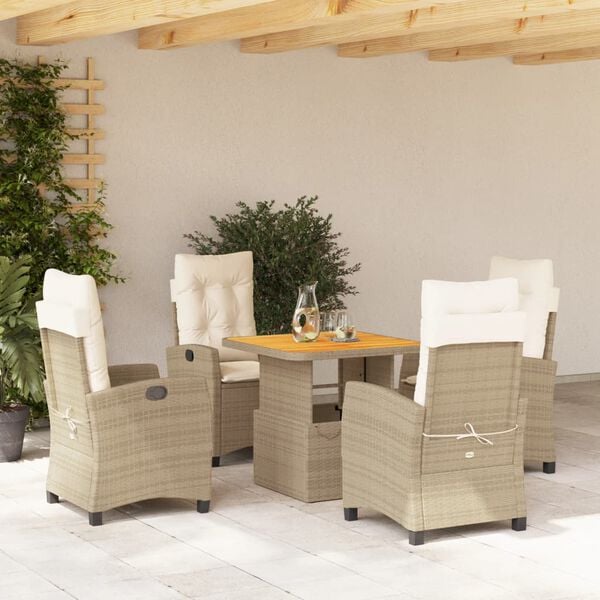 vidaXL Set da Pranzo da Giardino 5 pz con Cuscini Beige in Polyrattan