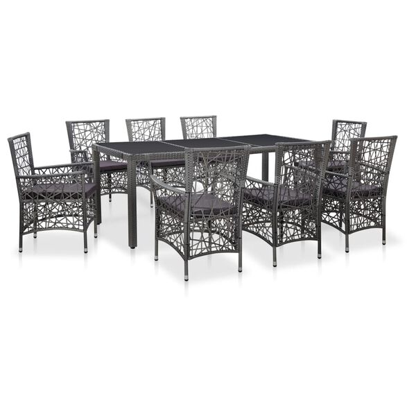 vidaXL Set Mobili da Pranzo per Giardino 9 pz in Polyrattan Grigio