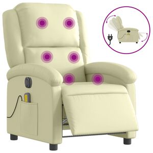 vidaXL Poltrona Massaggiante Elettrica Reclinabile Crema in Vera Pelle