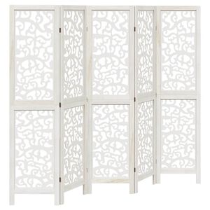 vidaXL Divisorio Ambienti 5Pannelli Bianco Legno Massello di Paulownia