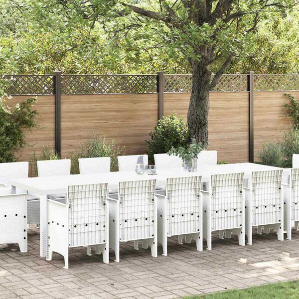 vidaXL Set da Pranzo per Giardino 15 pcs Bianco Rattan Polt