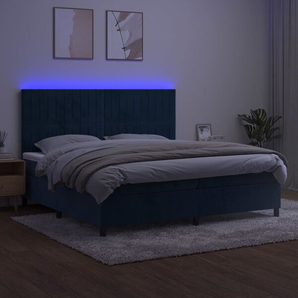 vidaXL Letto a Molle con Materasso e LED Blu Scuro 200x200 cm