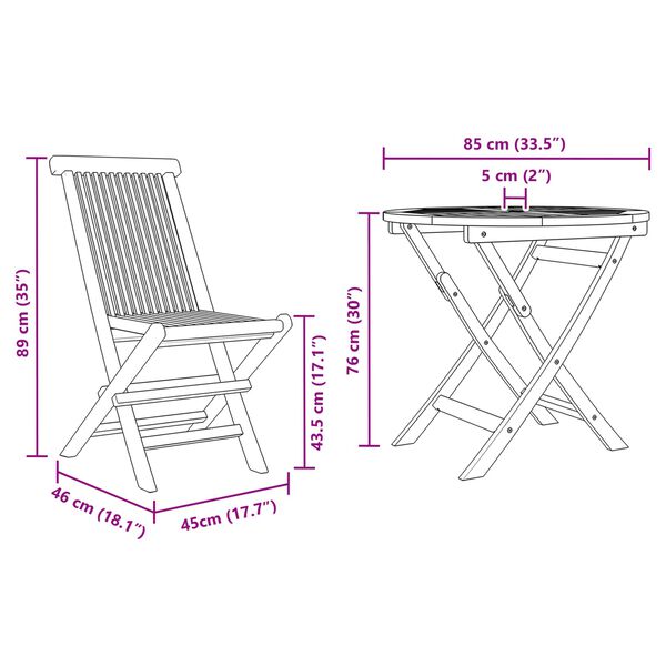 vidaXL Set da Pranzo per Giardino 3 pcs Marrone