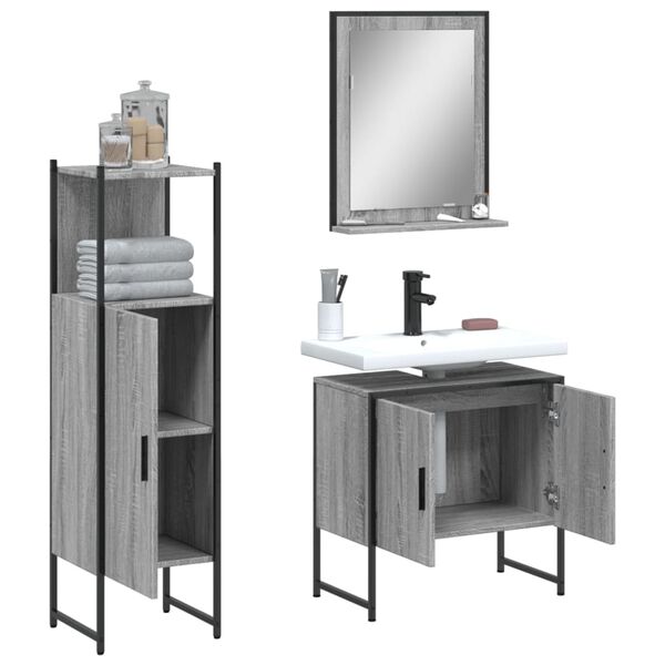 vidaXL Set Mobili da Bagno 3 pz Grigio Sonoma in Legno Multistrato