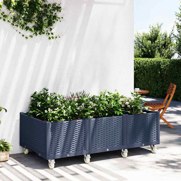 vidaXL Fioriera da Giardino con Ruote Grigio Blu 150x80x54 cm in PP