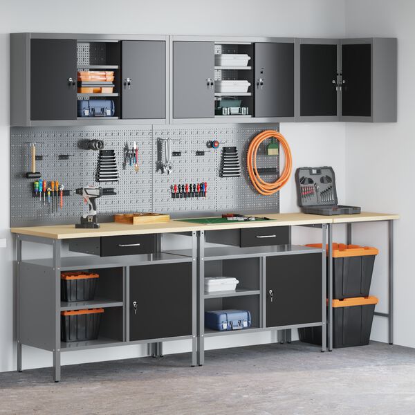 vidaXL Set di mobili da lavoro con cassetto 10 pcs Nero e Grigio