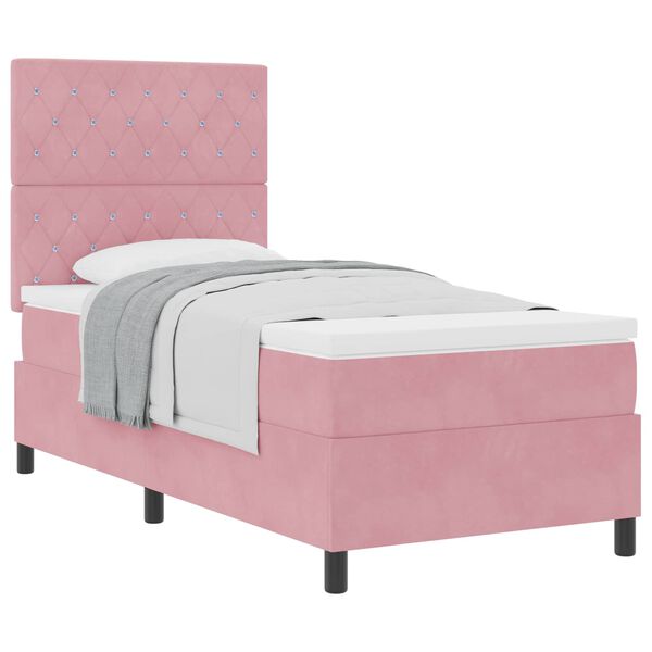 vidaXL Letto a molle con materasso Rosa 90 x 200 cm Velluto