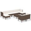 vidaXL Set Divani da Giardino 10 pz con Cuscini in Polyrattan Marrone