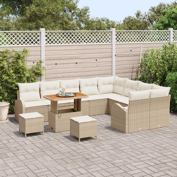 vidaXL Set Divano da Giardino con cuscino 12 pcs Beige Poly Rattan