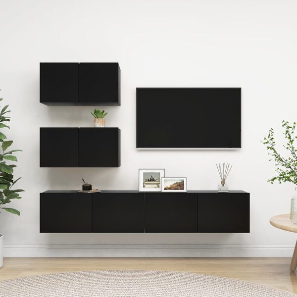 vidaXL Set di Mobili Porta TV 4 pz Nero in Legno Multistrato
