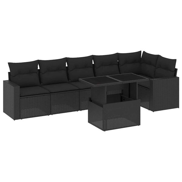 vidaXL Set Divani da Giardino con Cuscini 7pz Nero Polyrattan