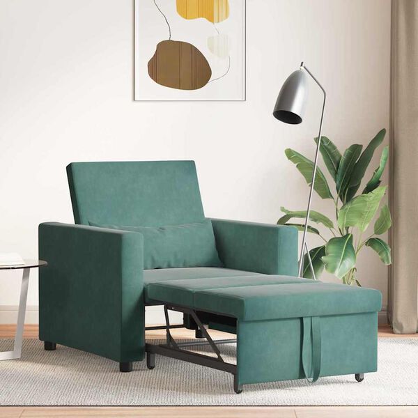 vidaXL Divano letto estraibile singolo Verde scuro 90 x 165 x 87 cm