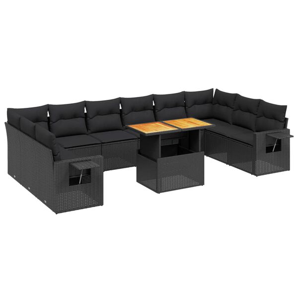 vidaXL Set Divani da Giardino 11 pz con Cuscini in Polyrattan Nero