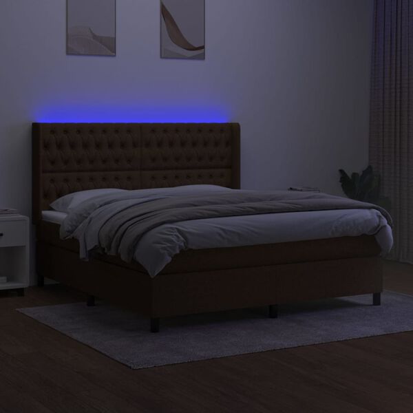 vidaXL Letto a Molle Materasso e LED Marrone Scuro 160x200 cm Tessuto