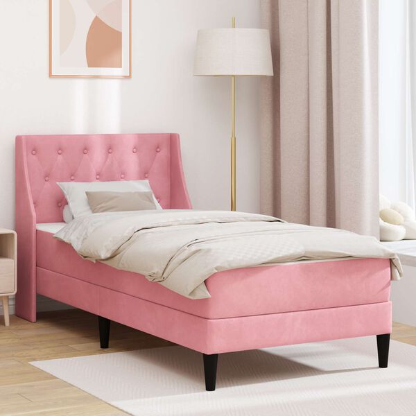 vidaXL Struttura letto con materasso Rosa 90 x 200 cm Velluto