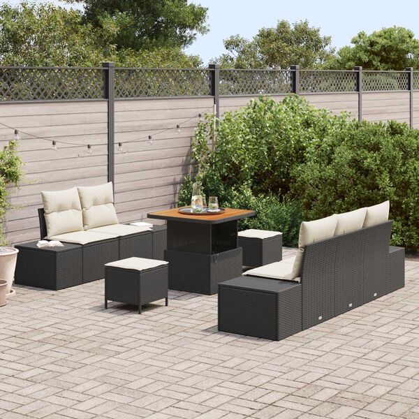 vidaXL Set Divano da Giardino con cuscino 8 pcs Nero Poly Rattan
