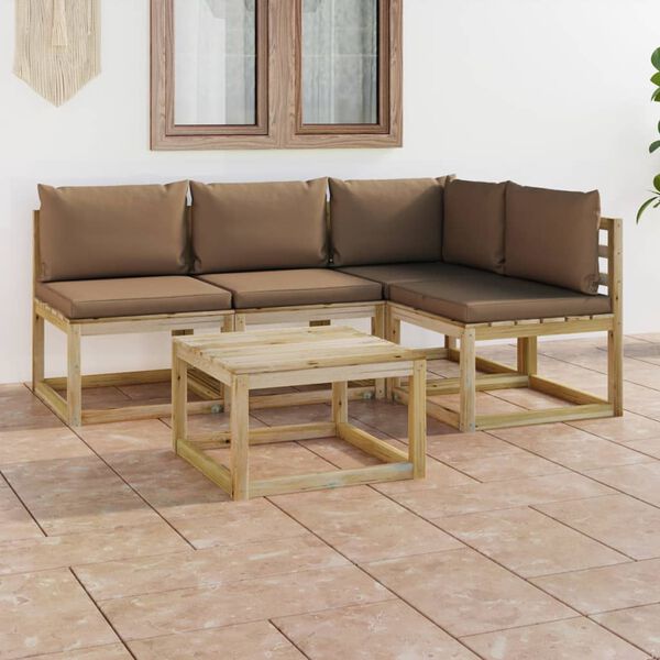 vidaXL Set Salotto da Giardino 5 pz con Cuscini Tortora