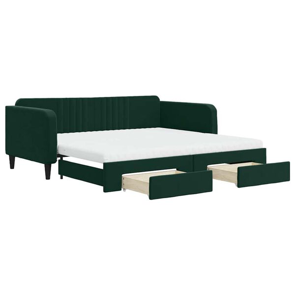 vidaXL Divano Letto Estraibile Cassetti Verde Scuro 100x200cm Velluto