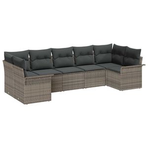vidaXL Set Divano da Giardino con cuscino 7 pcs Grigio Poly Rattan